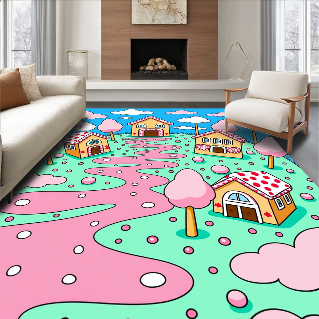 Whimsical Candy Land Houses and Path Rug