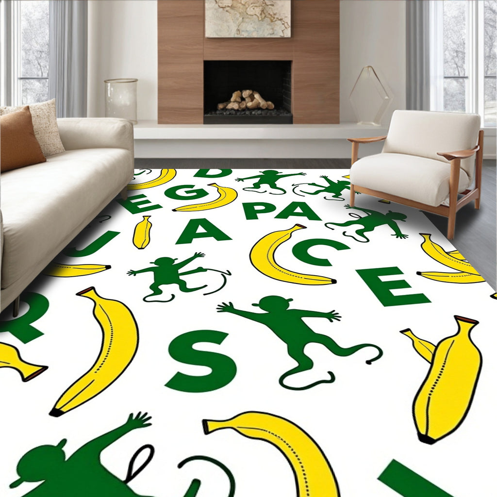 Playful Green Monkey Banana Alphabet Rug