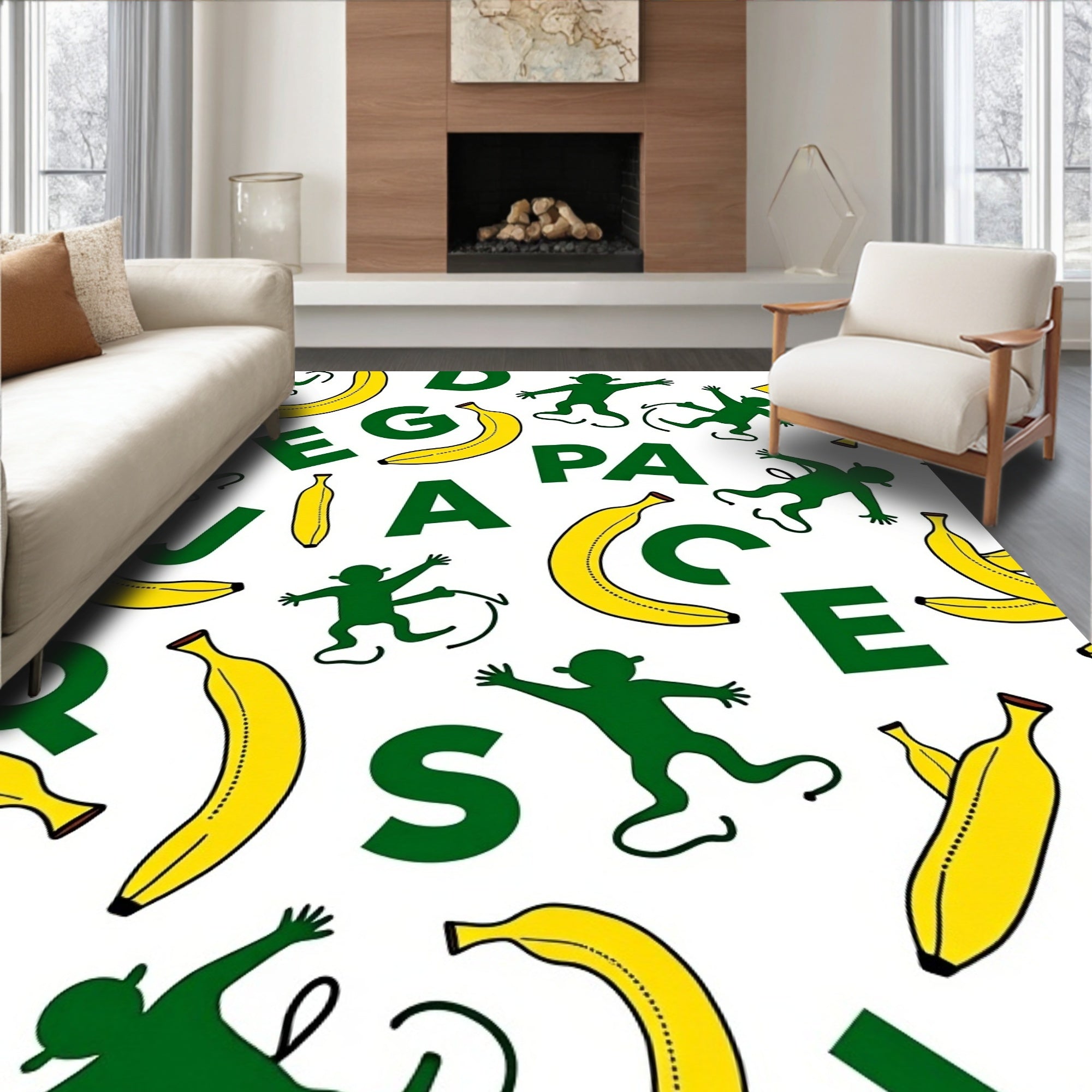 Playful Green Monkey Banana Alphabet Rug
