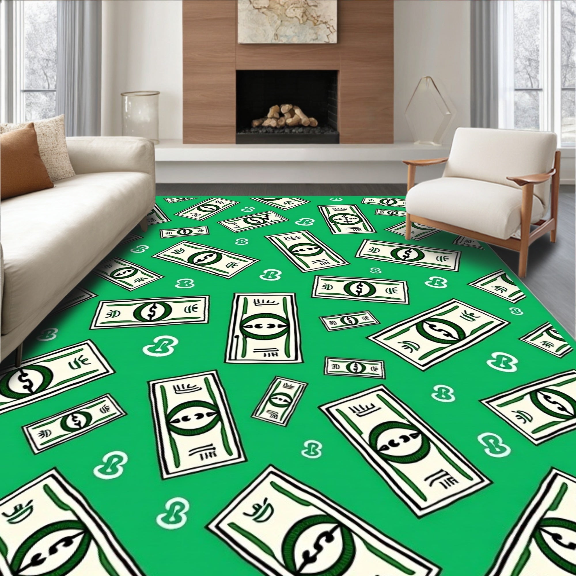 Green Dollar Bill Collage Rug