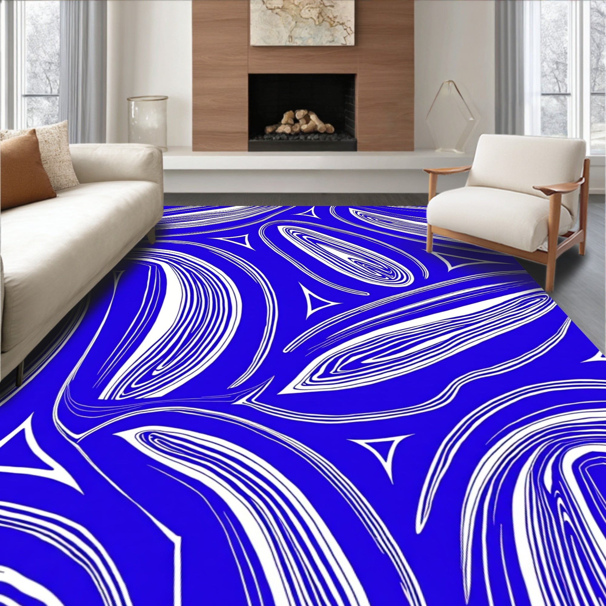 Electric Blue Swirls Triangles Rug