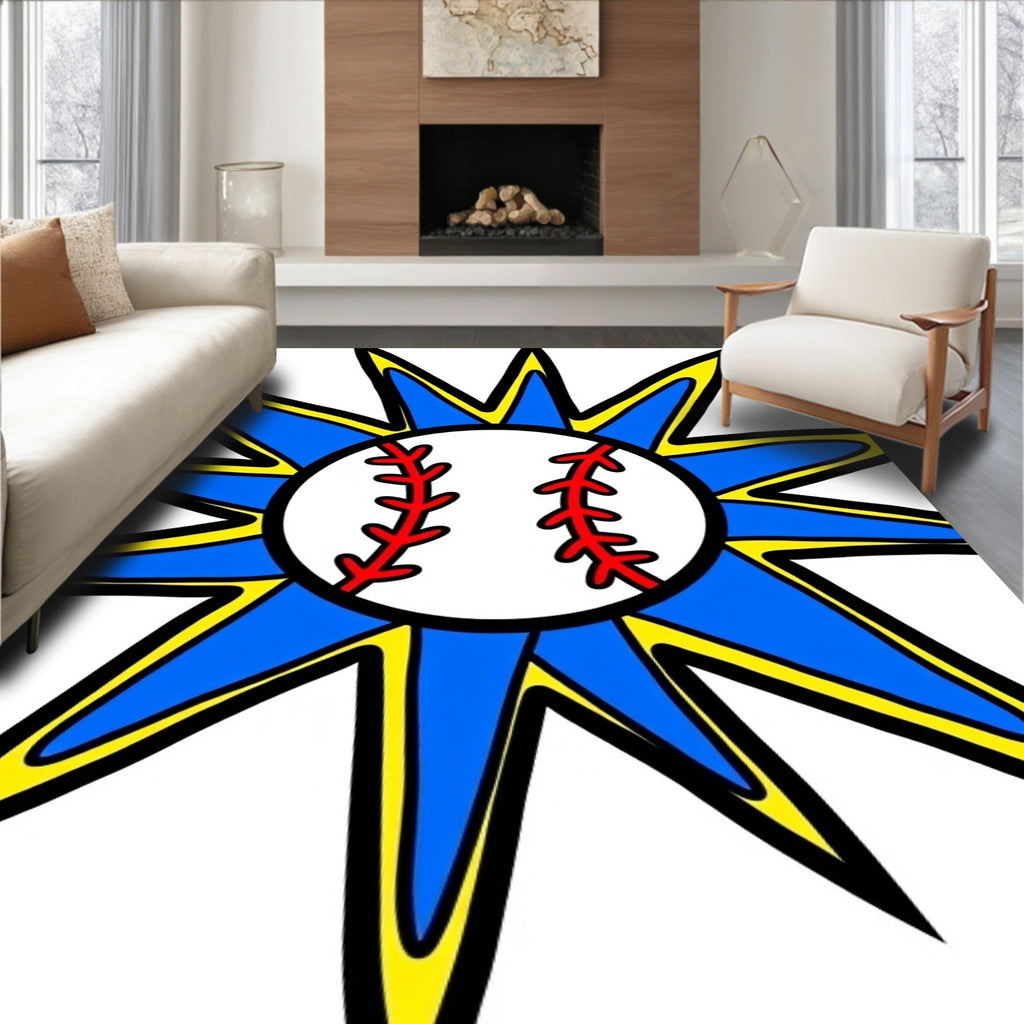 Blue Yellow Starburst Baseball Rug