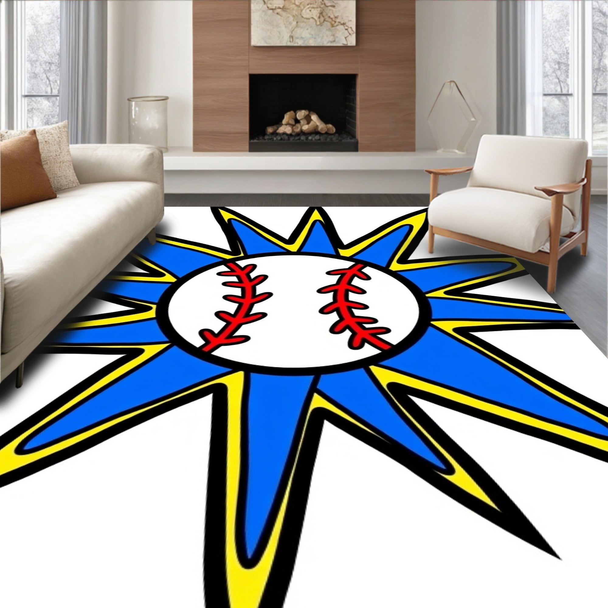 Blue Yellow Starburst Baseball Rug