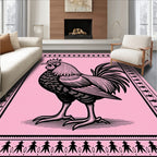 Pink Roaming Rooster Decorative Framed Rug