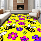 Whimsical Bumblebee Floral Yellow Meadow Rug