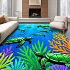 Sea Turtle School Underwater Cartoon Rug