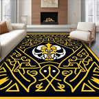 Ornate Yellow Black Symmetrical Ornament Rug