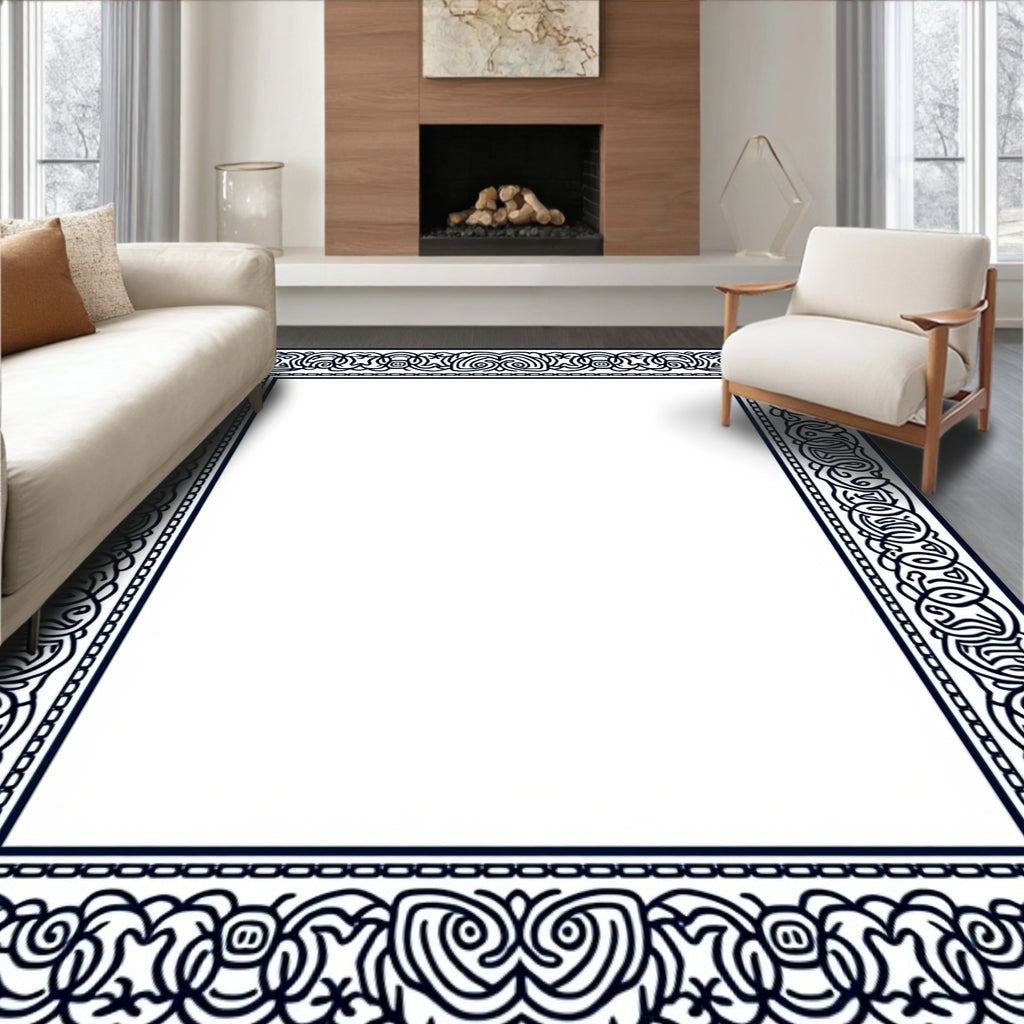 Dark Blue Intricate Celtic Knot Border Rug