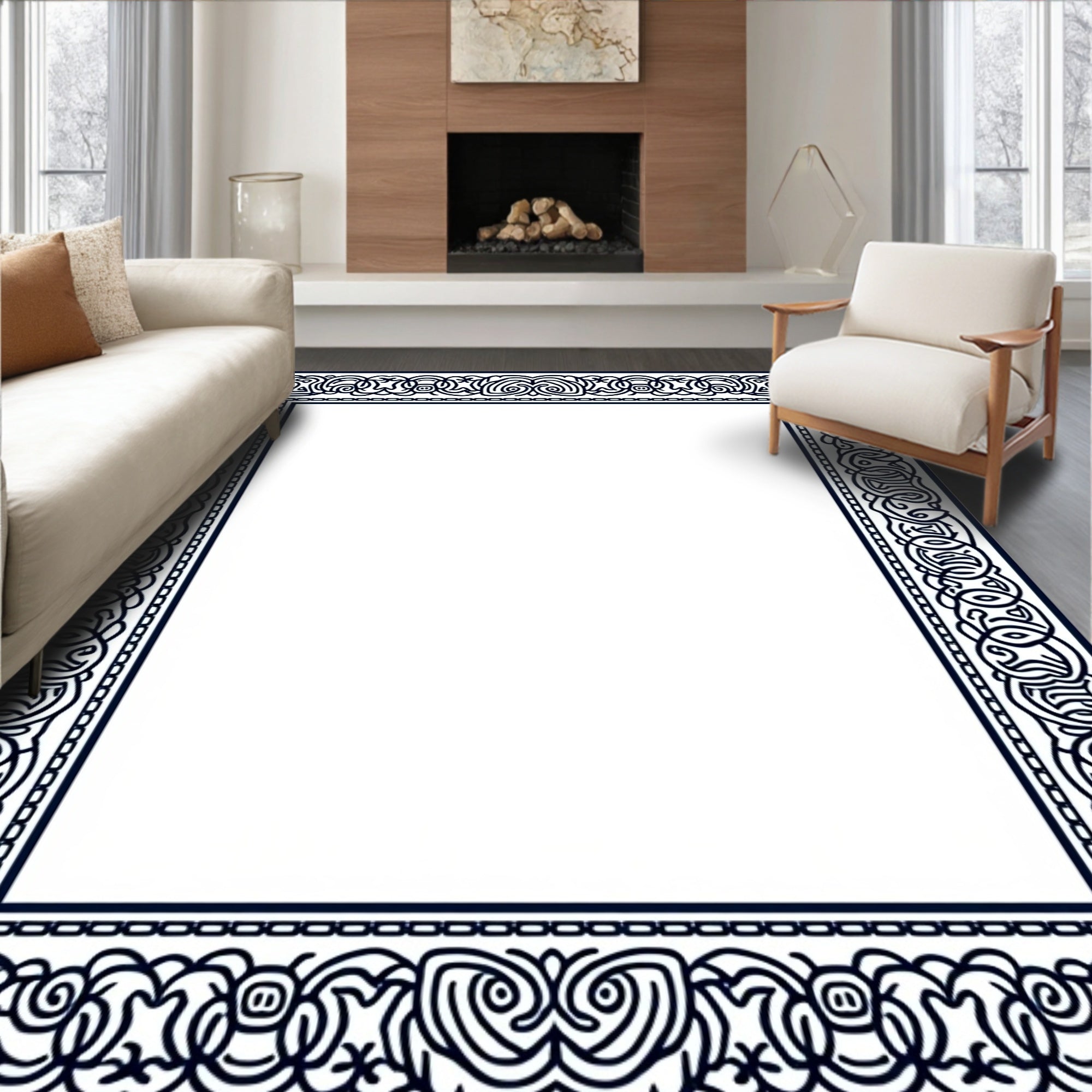 Dark Blue Intricate Celtic Knot Border Rug
