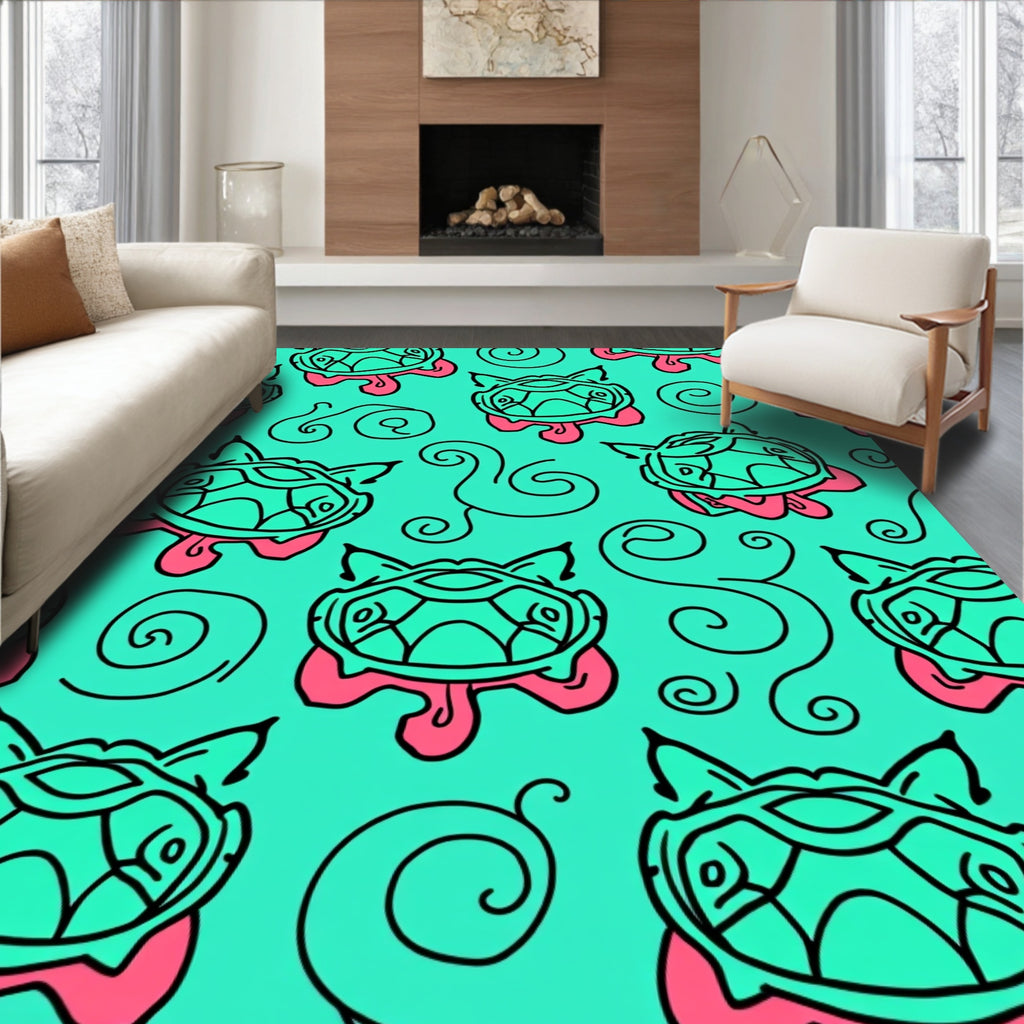 Aqua Pink Turtle Swirls Rug