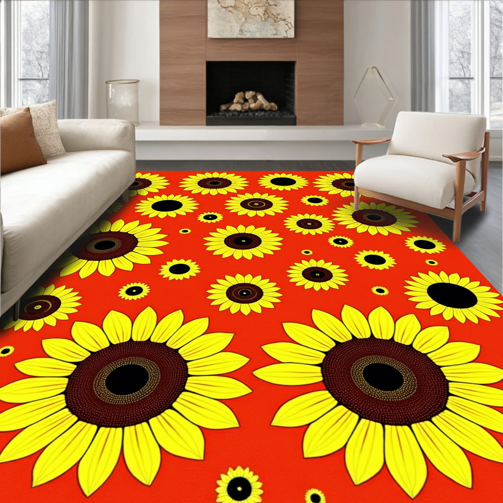 Vibrant Yellow Sunflower Field Rug