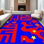 Bold Red Blue Yellow Cosmic Stars Rug