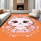 Cute Pink Cat Floral Orange Round Rug