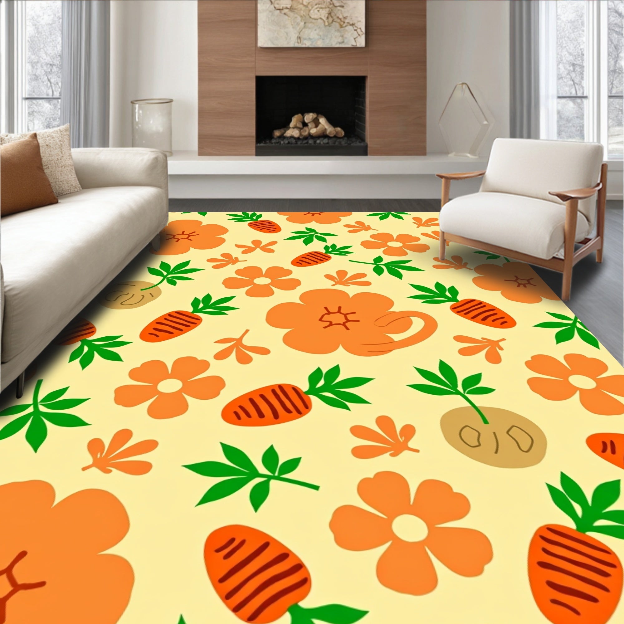Orange Carrot Floral Meadow Rug