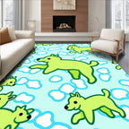 Playful Lime Green Dogs Cloudscape Rug