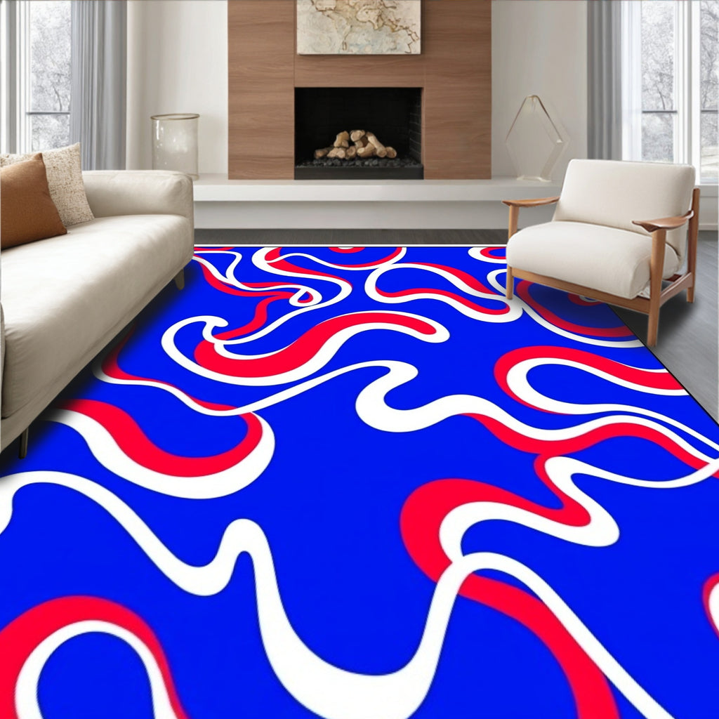 Vibrant Blue Red White Swirl Rug