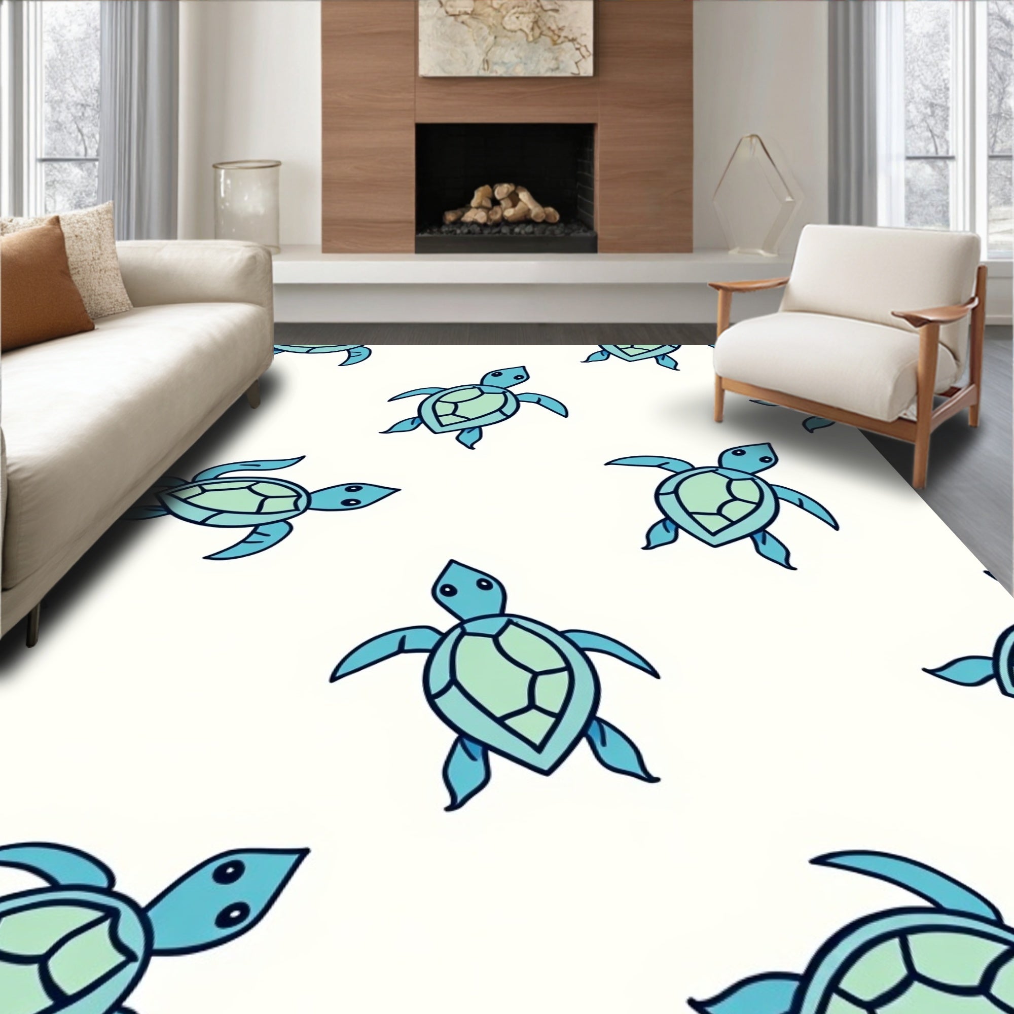 Whimsical Teal Sea Turtle Repeat Rug