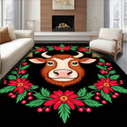 Whimsical Bull Floral Bell Wreath Rug