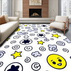 Yellow Smile Stars Clouds Swirls Rug