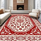 Ornate Crimson Botanical Medallion Rug