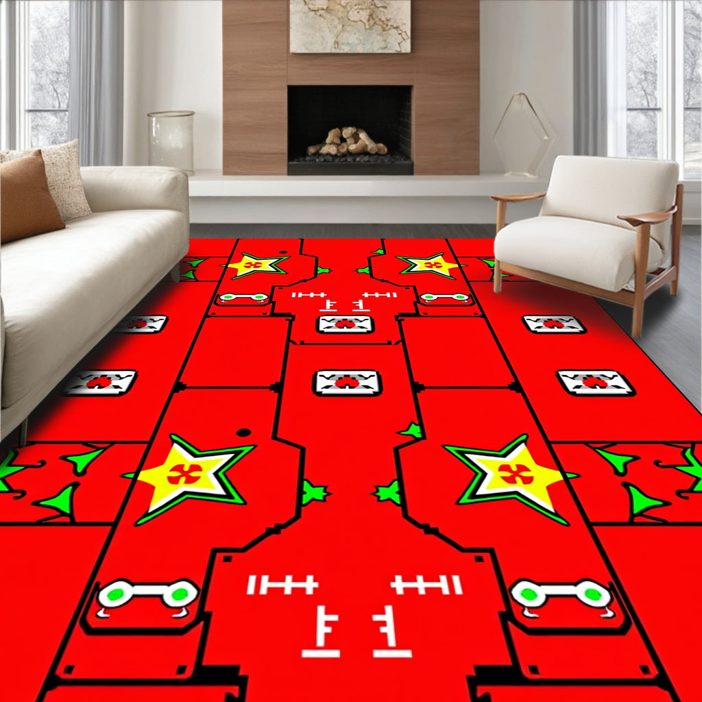 Red Geometric Star Robot Rug