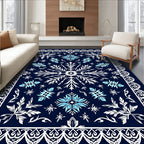 Midnight Blue White Floral Medallion Rug