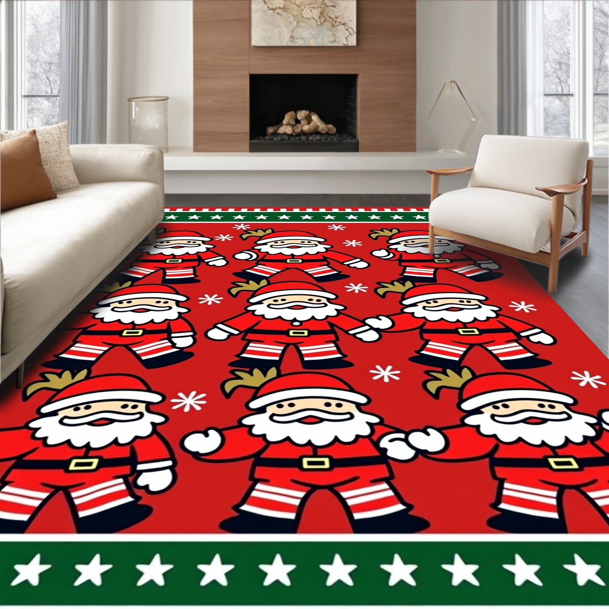 Jolly Red Santa Claus Snowflakes Rug