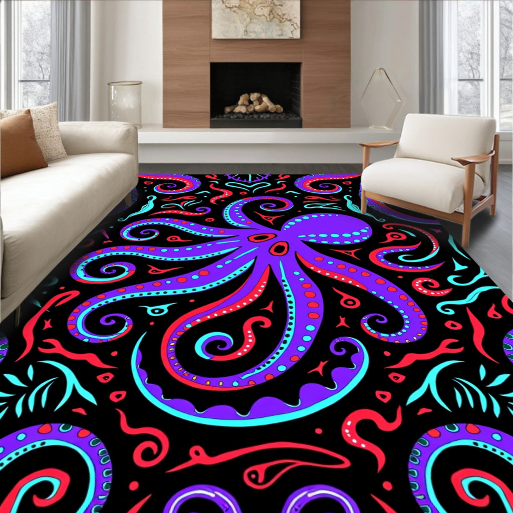 Purple Octopus Tentacle Swirl Colorful Rug