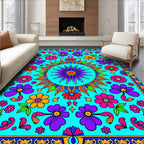 Vibrant Teal Floral Medallion Garden Rug