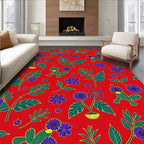 Crimson Red Floral Bird Garden Rug
