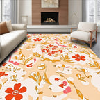 Red Orange Floral Abstract Swirl Rug