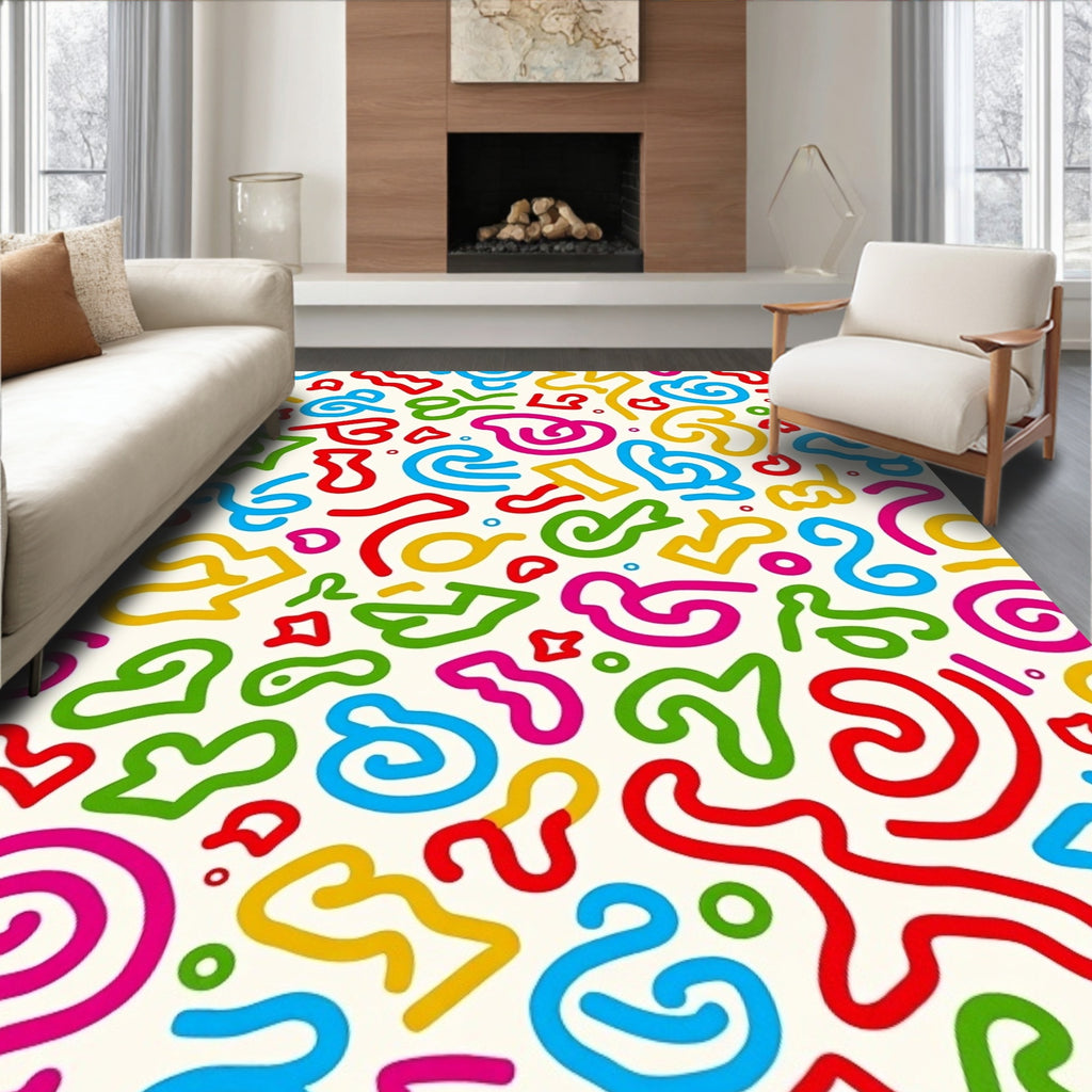 Retro Multi-Color Organic Swirl Rug