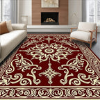 Crimson Cream Ornate Floral Mandala Rug