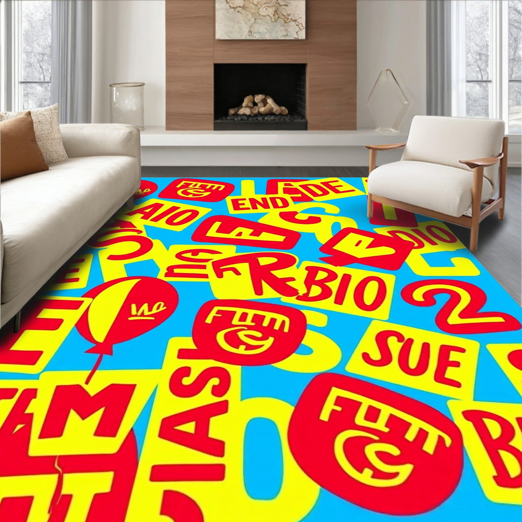 Retro Red Yellow Balloon Letters Rug