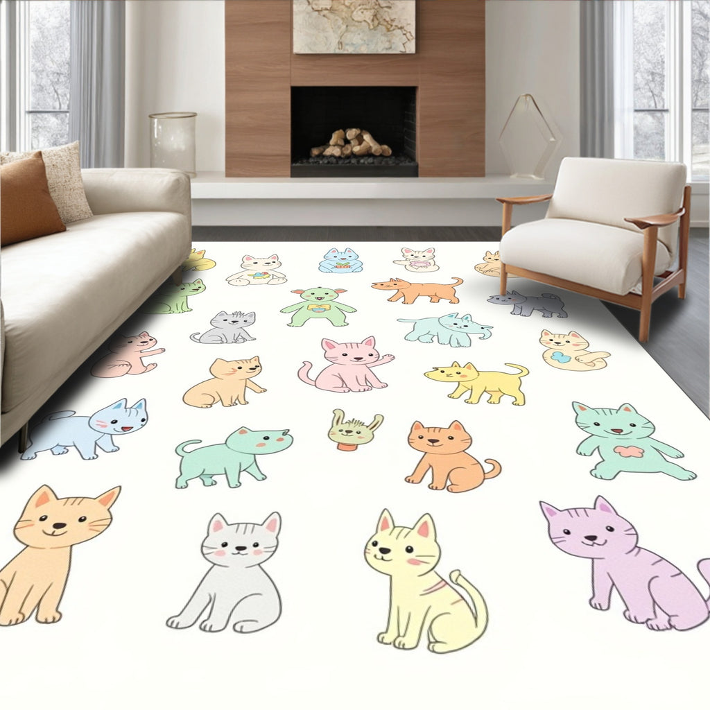 Playful Pastel Kitty Collage Rug
