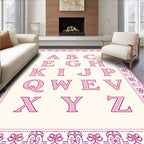 Pink Floral Alphabet Border Artwork Rug