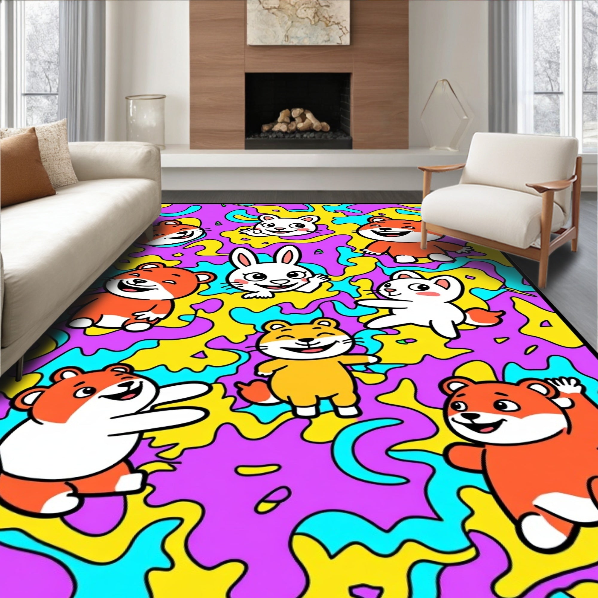 Playful Animals Abstract Color Splash Rug