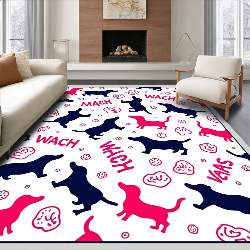 Pink and Navy Dog Scattered Composition Rug