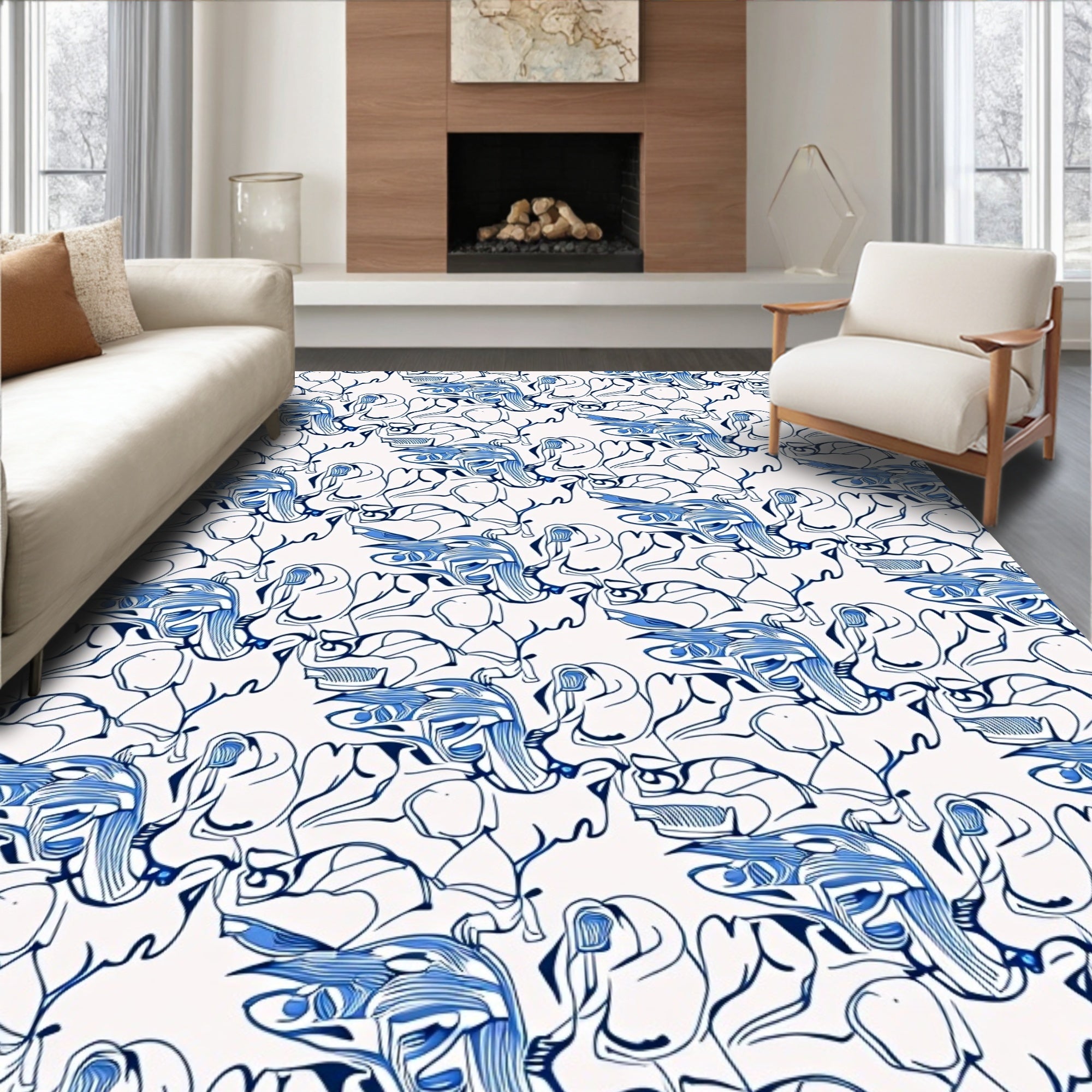 Abstract Blue Swirl Organic Flow Rug