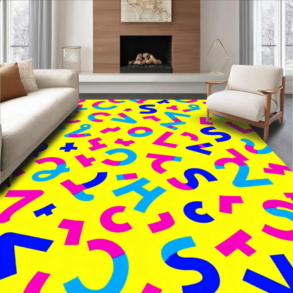 Retro Memphis Geometric Alphabet Blend Rug