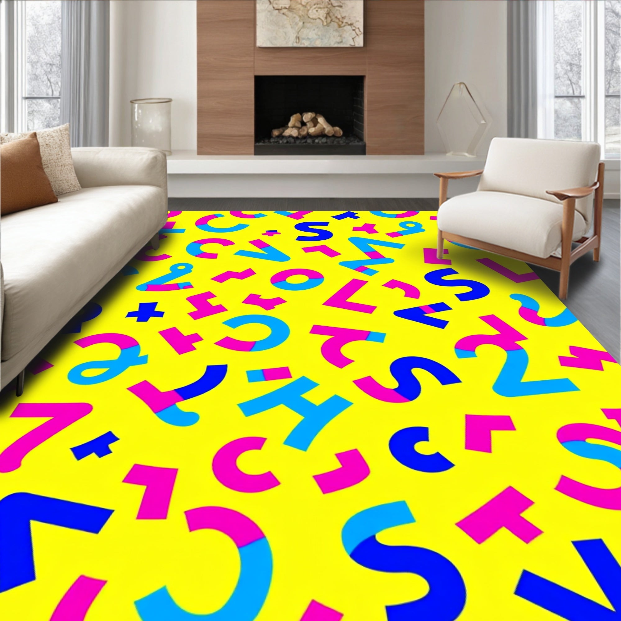 Retro Memphis Geometric Alphabet Blend Rug