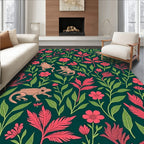 Coral Frogs Greenery Floral Garden Rug