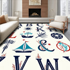 Nautical Alphabet Red Blue Anchor Ship Rug