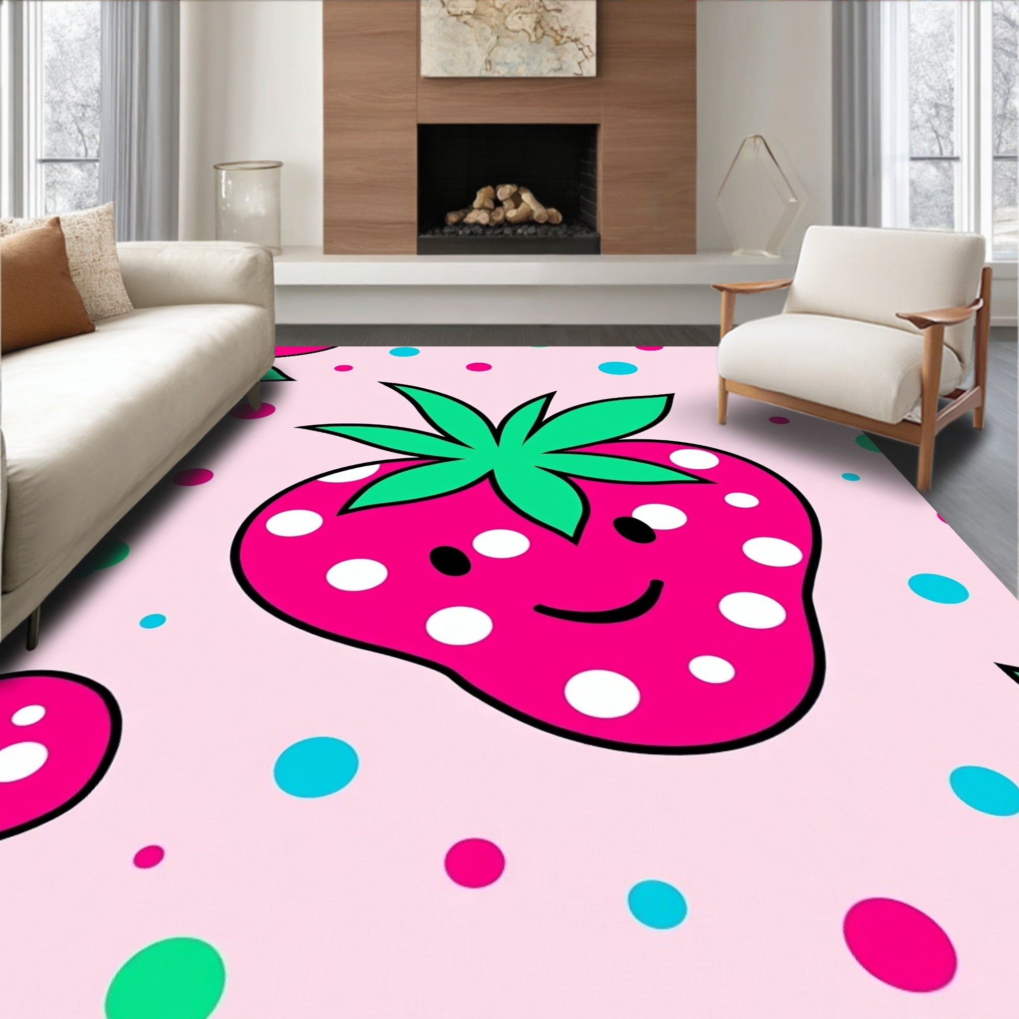 Happy Strawberry Polka Dot Sprinkle Rug