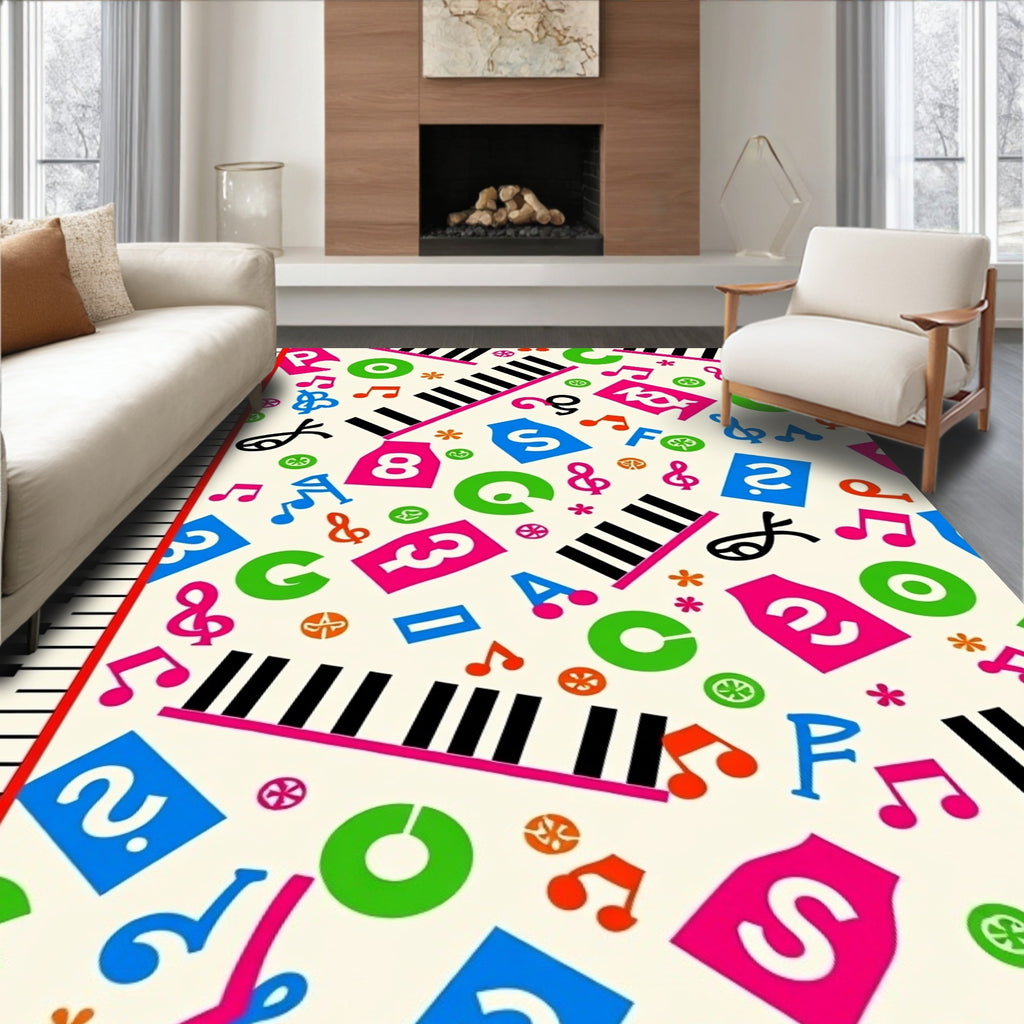 Retro Music Notes Keyboard Collage Rug