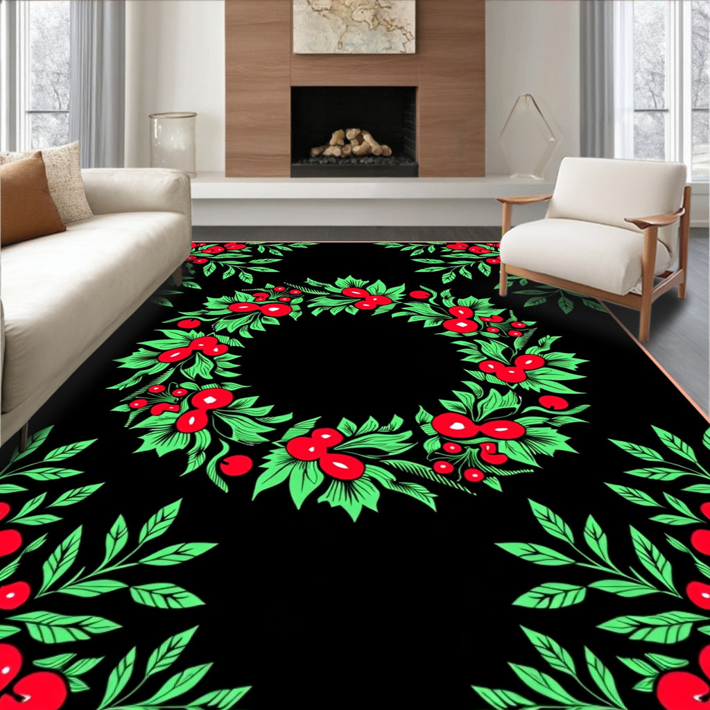Bold Red Berry Garland Wreath Rug