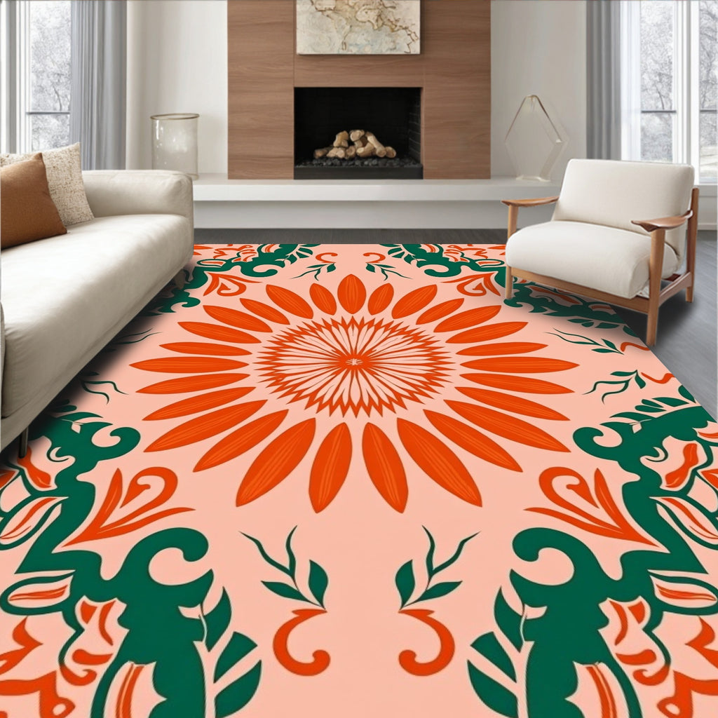 Coral Bloom Floral Medallion Rug