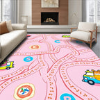 Pink Cartoon Maze Adventure Cars Rug