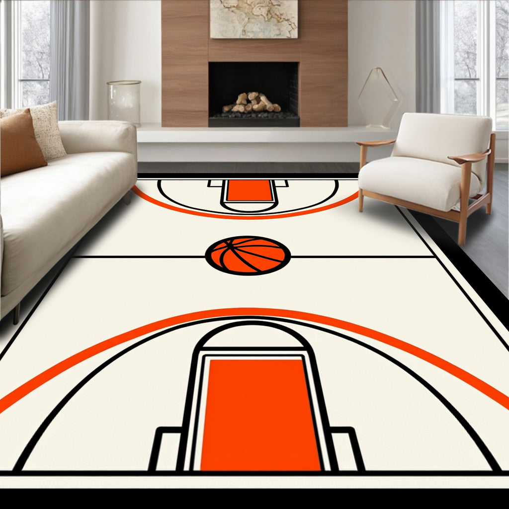 Orange Basketball Court Graphic Rug