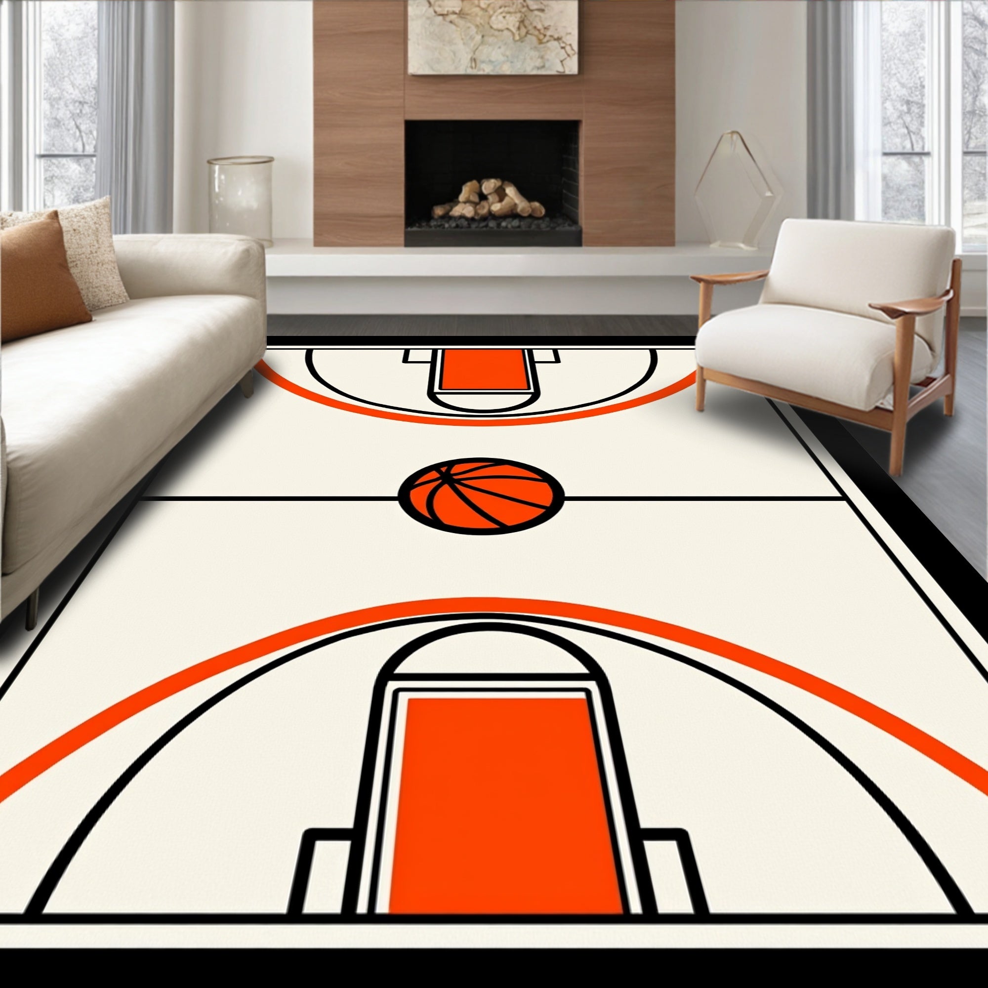 Orange Basketball Court Graphic Rug